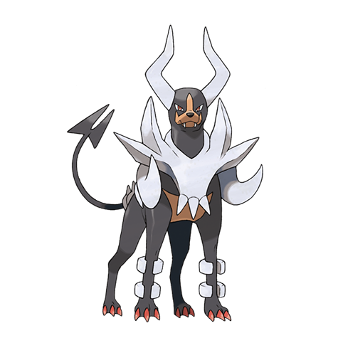 Houndoom-mega - dark/fire type Pokémon #10048, official artwork from Pokédex