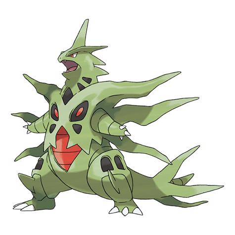 Tyranitar-mega - rock/dark type Pokémon #10049, official artwork from Pokédex