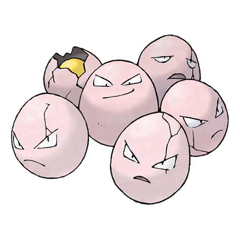 Exeggcute - grass/psychic type Pokémon #102, official artwork from Pokédex