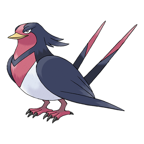 Swellow - normal/flying type Pokémon #277, official artwork from Pokédex
