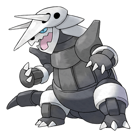 Aggron - steel/rock type Pokémon #306, official artwork from Pokédex