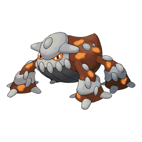 Heatran - fire/steel type Pokémon #485, official artwork from Pokédex