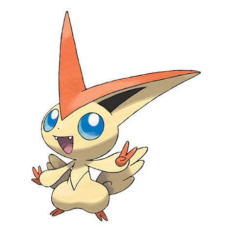 Victini - psychic/fire type Pokémon #494, official artwork from Pokédex