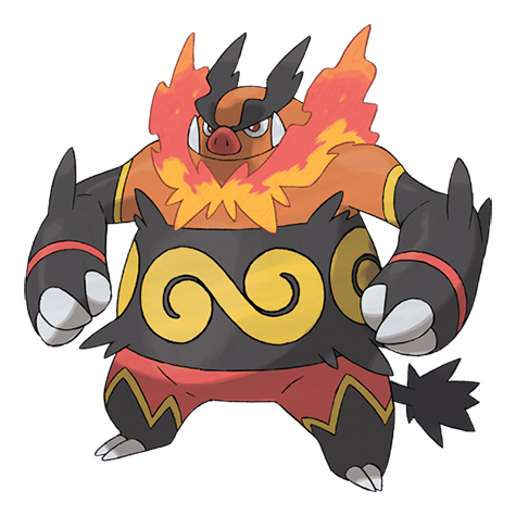 Emboar - fire/fighting type Pokémon #500, official artwork from Pokédex