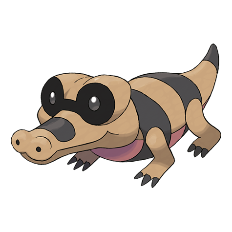 Sandile - ground/dark type Pokémon #551, official artwork from Pokédex