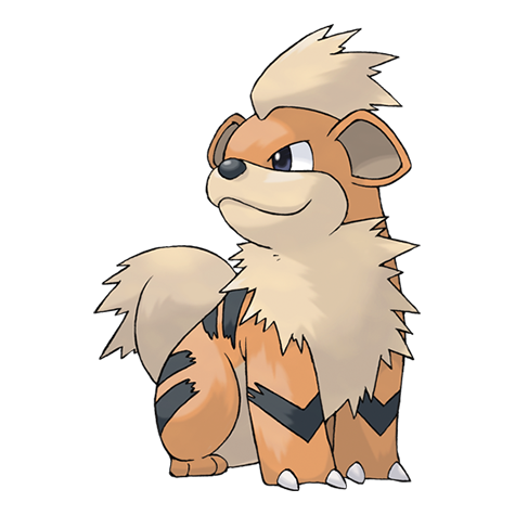 Growlithe - fire type Pokémon #58, official artwork from Pokédex