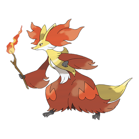 Delphox - fire/psychic type Pokémon #655, official artwork from Pokédex