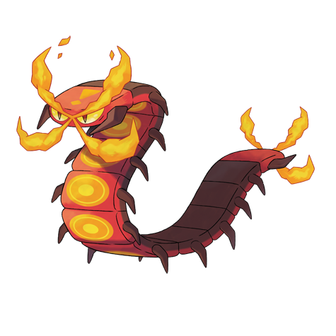 Centiskorch - fire/bug type Pokémon #851, official artwork from Pokédex